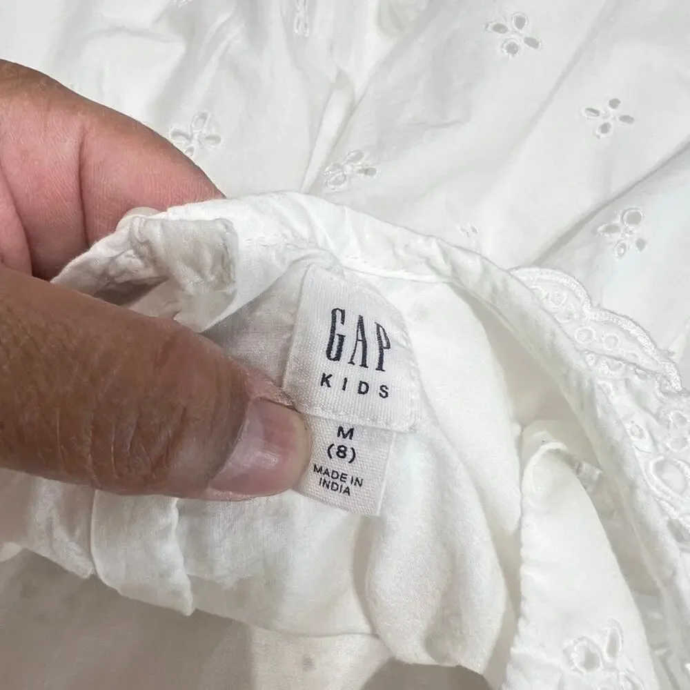 Gap Girl's White Eyelet Scalop Trim White Dress Sz. M 8‎ Easter Wedding Formal